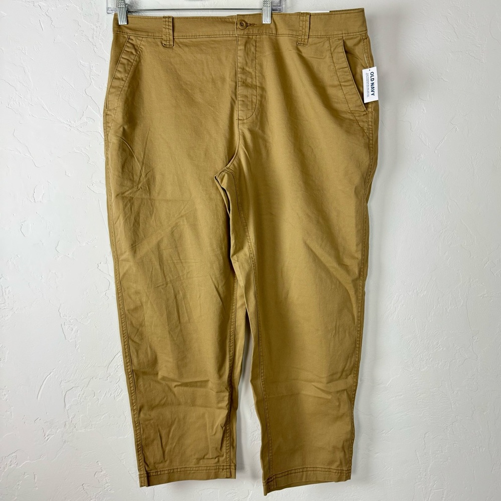 Old Navy Dress Pants OGC OG‎ Chino Khaki Solid Tan Beige High Rise Cotton Knit